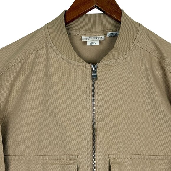 Nicole MillerTan Cropped Utility Jacket Small Cargo Pockets Full Zip Cotton - Picture 2 of 8